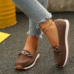 Daily Wear Women's Loafers - Metal Chain Design, Comfortable Slip-On Indoor Outdoor Shoes Perfect for Casual Looks