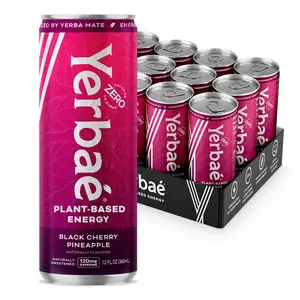 YERBAÉ Black Cherry Pineapple Energy Drink - Naturally Caffeinated Beverage with Plant-Based Energy, 12 Fl. Oz.