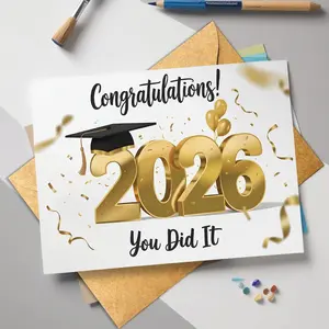 Graduation Card 2026 – Congrats You Did It Graduation Cards with Cap and Balloons, Celebration Greeting for High School or College Graduates, Students, Teens, or Family Members | Gift Card with Envelope