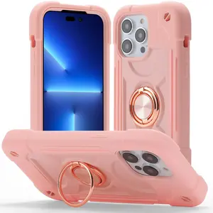 3 in 1 Phone Case with Ring, Dual Finger Ring Bracket Phone Case, Shockproof Phone Protective Cover, Phone Accessories for iPhone 16 15 14Plus 13 12