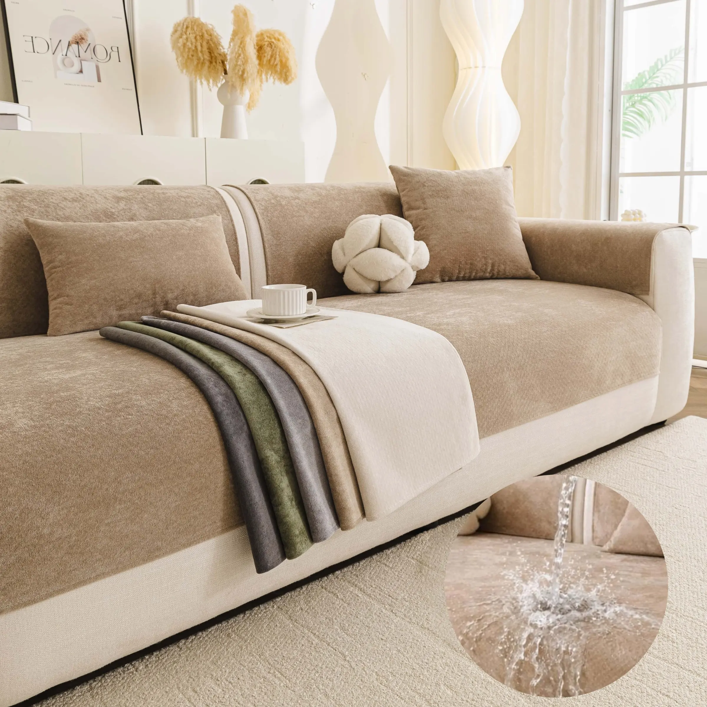 Pet Friendly Waterproof, Non Slip Couch Cover, Washable Sofa Slipcover, Universal Soft Sofa Protector for Dogs & Cats for Living Room, Water Proof Couch Covers