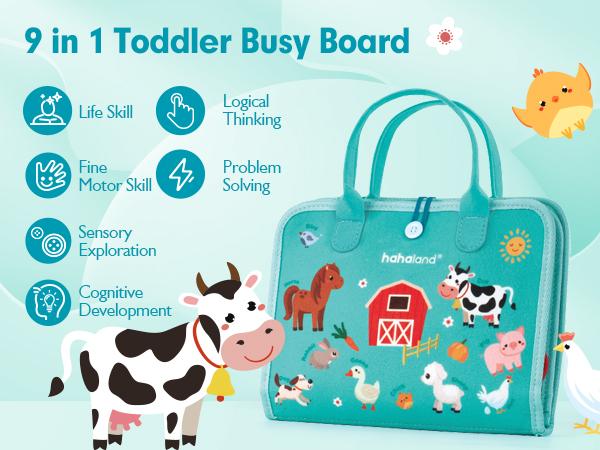 hahaland Busy Board for Toddlers - Montessori Sensory Toy & Travel Activity Book for Learning Fine Motor Skills, Educational Toy for Boys Girls, Hobbies Ideas, Kids Toys Magnetic Building Blocks Macaron Magnetic Blocks