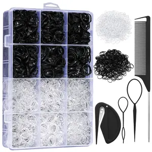 2200 Pcs Elastic Hair Ties, 6 Natural Colors Mini Rubber Bands with Hair Tail Tools and Comb, Hair Accessories for Women, Girls, Toddlers, Babies