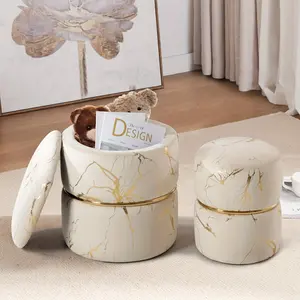 A Set of Two Pieces, Gold-Plated Striped Suede Leather, Full of Design, Padded Storage Bench, Dresser, Living Room, Bedroom, Available in a Variety of Colors