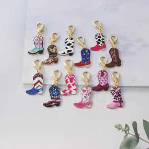12 PCS Western Cowboy Boot Enamel Keychain, Assorted Pattern Gold Lobster Clasp Charms, Mini Boot Pendant for Purse Backpack Decoration, DIY Jewelry Supply, Western Themed Gift for Summerwins Beach Vacation Daily Outfit Styling