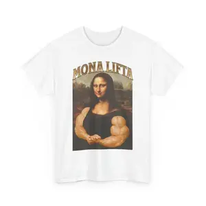 Mona Lifta T-Shirt, Bodybuilding Shirts, Mona Lisa Shirt, Funny Gym Shirt, Workout Tee, Bodybuilder Gift, Muscle Top, Athletic Sports Shirts, Adult funny T-shirt, Gift for Woman and Man