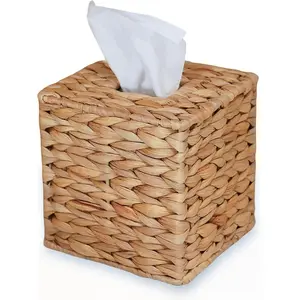 Hand-woven tissue box cover, natural handmade wicker napkin box holder, handcrafted square tissue box, suitable for rustic-style decoration of dining tables and bathrooms, and bohemian-style decoration for offices