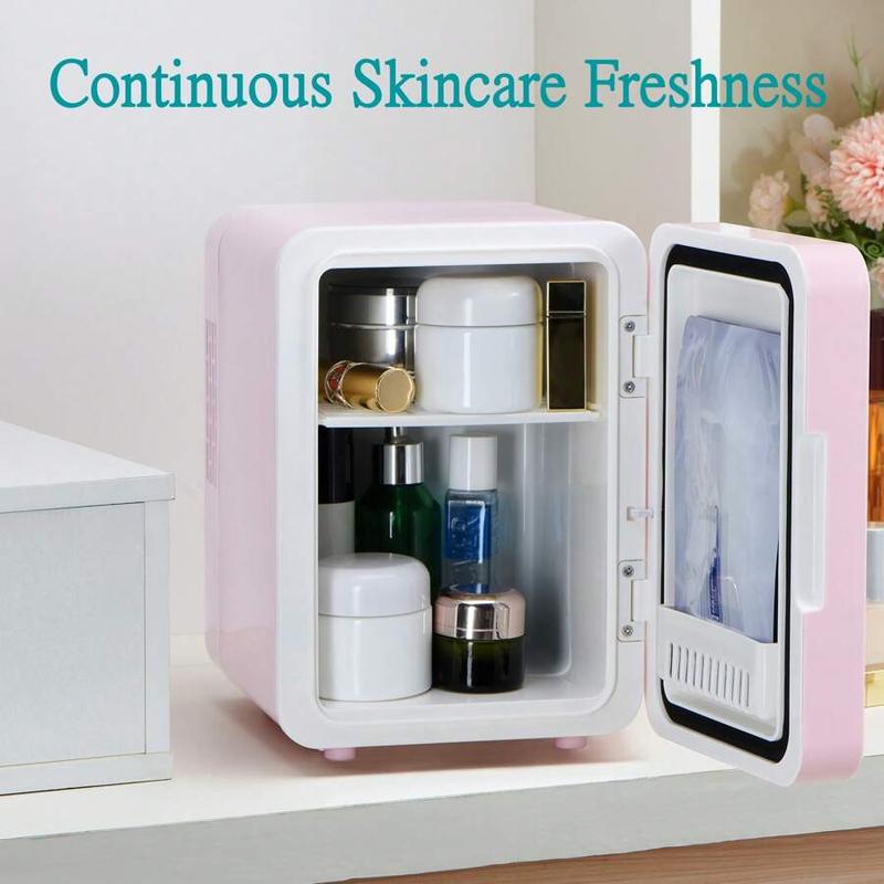 LED Mirror Skincare Mini Fridge - 4L Dual-Temperature Cooler For Makeup & Drinks (Pink/White) - Car/Home Portable Cosmetic Storage With Heating Function