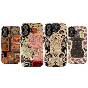 Y2K Vintage Horror Retro Cat Floral Witch Art Aesthetic Phone Case – Halloween Creepy Cute Spooky Collage for iPhone