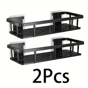 2Pcs Metal Punch-free Bathroom Rack Thickened Easy Install Multi-piece Wall-mounted Storage Rack Large-capacity Black & Silvery Multi-function for Toilets Bathrooms