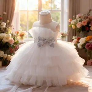 2103 Toddler Baby Girl Sequin Party Dresses Newbron Infant Baptism Wedding Prom Gown 1st Birthday Christmas Bow Princess Dress