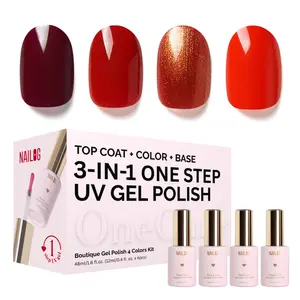 NAILOG OneCure Gel Nail Polish Set 4 Pcs Red/Pink/Blue 3-In-1 One Step Soak Off UV Gel Polish Kit for Home DIY & Gifts for Women.