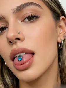 High-End Medusa Style Lip Studs & Ear Bone Piercings, Multi-Color Options, Glossy High-Shine Design, Mocha Snake Shape, Premium Quality