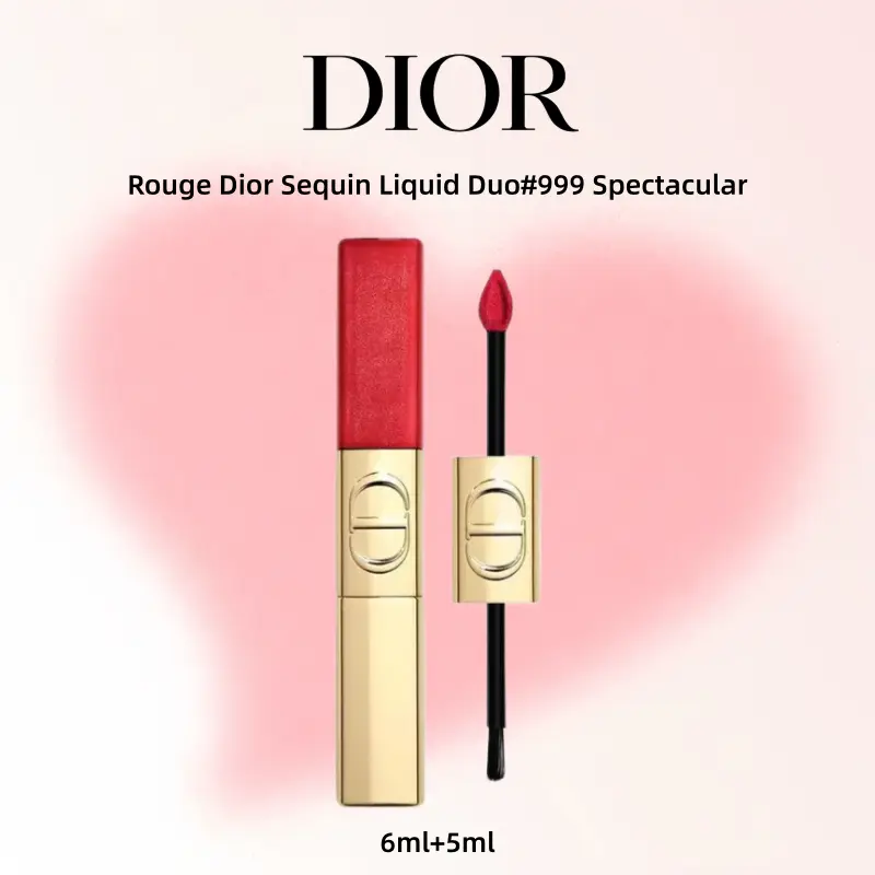 Dior Rouge Dior Sequin Liquid Duo#999 Spectacular 6ml+5ml Lipstick with Gold Finish