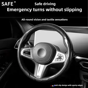 Carbon Fiber Pattern Steering Wheel Cover,ultra-thin all-round protection fit non-slip，Snap-on design，cover round disk special all-inclusive，Hassle-free installaiton,Anti-Slip, Odorless, Breathable, Interior Car Accessories for Cars, SUVs, Trucks, Black