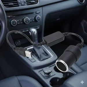 USB to 12V Car Cigarette Lighter Socket Adapter 5V 2.1A to 12V Power Converter 8W Vehicle Charger with USB Male to Female Cord for Auto Car Phone Fast Charging