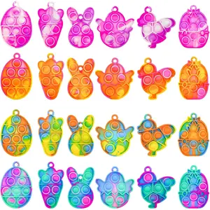 Easter Pop Fidget Toys Bulk 24Pcs Easter Party Favors for Kids Easter Egg Fillers Basket Stuffers Sensory Mini Pop Keychain Fidgets for Classroom Prizes Kids Party Supplies Gifts