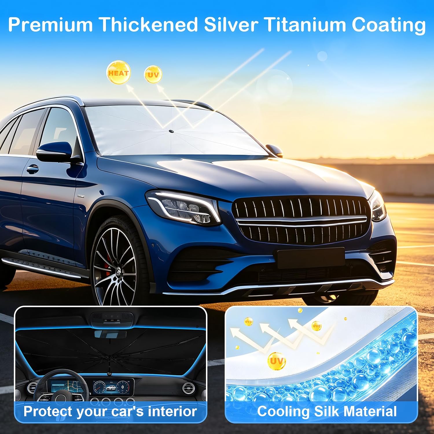 Two Packs Portable car sunshade, windshield sunshade, foldable windshield sunshade, car exterior accessories, daily car windshield cooling umbrella