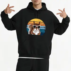 Retro Squirrel Unisex Long Sleeve Hoodie – Casual Crew Neck Outdoor Wear 100% Cotton