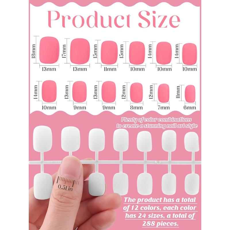 288 Pieces Kids Short Matte Press on Nails, TOROKOM Children Fake Nails Acrylic Nails Art Tip for Kids Short Square Full Cover Fake Nails for Women Girls (12 Matte Colors)
