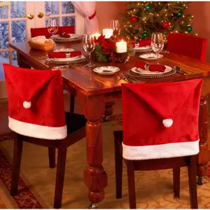 4/6 pieces, red Christmas chair covers, Christmas decorations, Christmas chair covers, Christmas hats, Christmas supplies, large Christmas chair covers, kitchen room decorations