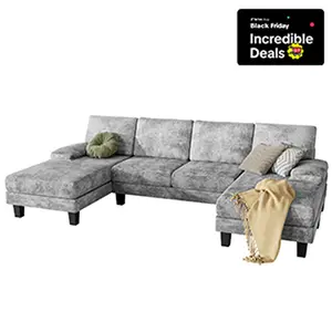 TEMP YESHOMY Convertible Sectional Sofa U-Shaped Couch with Soft Modern Cotton Chenille Fabric for Living Room, Oversized Seats with Comfortable Backrest, Gray, Green, Beige White,Dark Blue