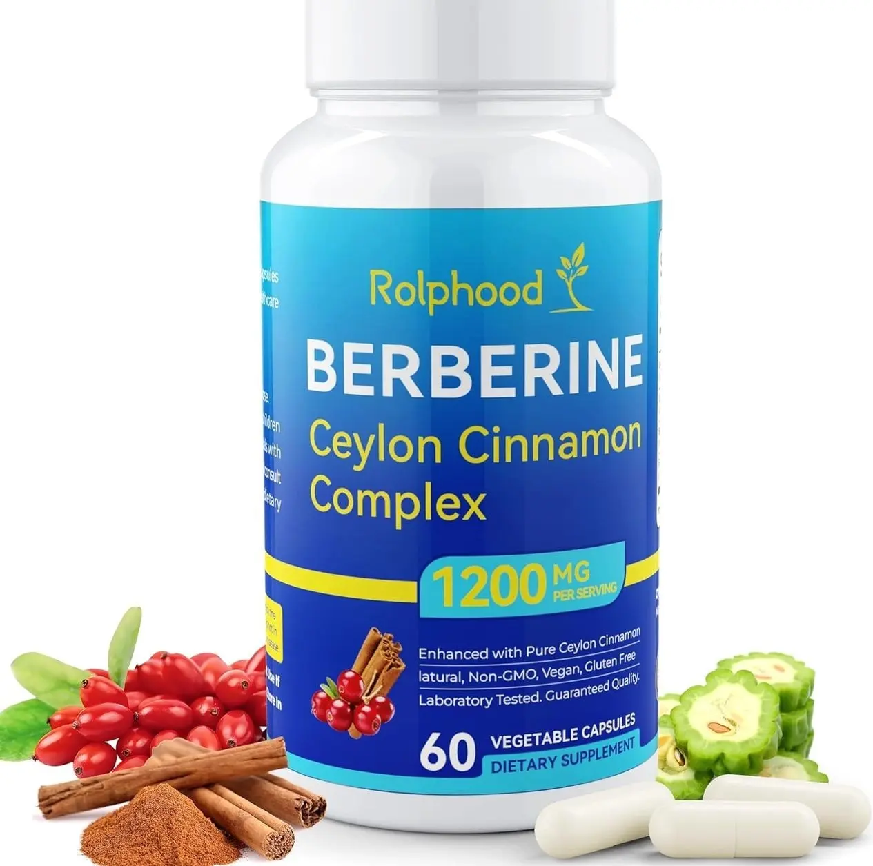 Berberine Supplement with Ceylon Cinnamon Complex Supplements, Berberine HCl 97% Purity,Immunity Management,Non-GMO-60 Capsules