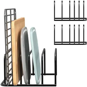 Countertop Cutting Board Holder, No Drill Knife Storage Rack for Kitchen, Multi Functional Organizer Stand for Pot Lids Bakeware Chopping Boards, Space Saving Desktop Cookware Organizer