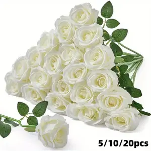 5/10/20pcs Artificial Rose Flowers, Long Stem Silk Roses, Faux Roses, Faux Decorative Flower, DIY Wedding Bouquets, Home Decor, Halloween, Christmas, Summer Decoration，Multiple colored rose flowers.