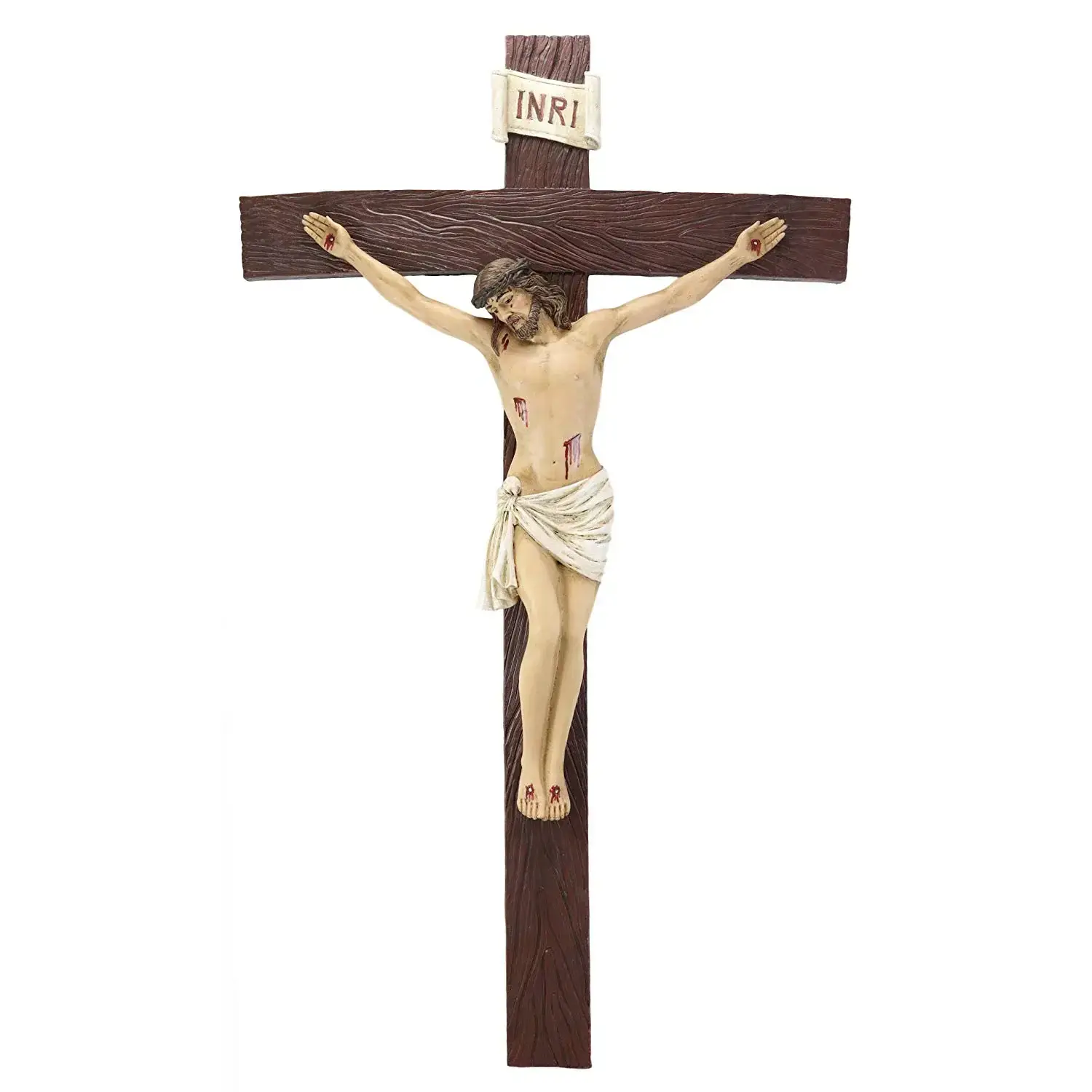 Ebros 30" Tall Religious INRI Jesus Christ On The Cross Wall Hanging Crucifix Plaque, Detailed Art Figurine, Polished Finish, Ideal Gift for Home Decor, Resin