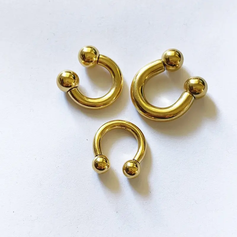 Surgical steel ear weights, gold color plugs stretchers gauged septum hoops silver horseshoe 16g- 2g (1 hoop)