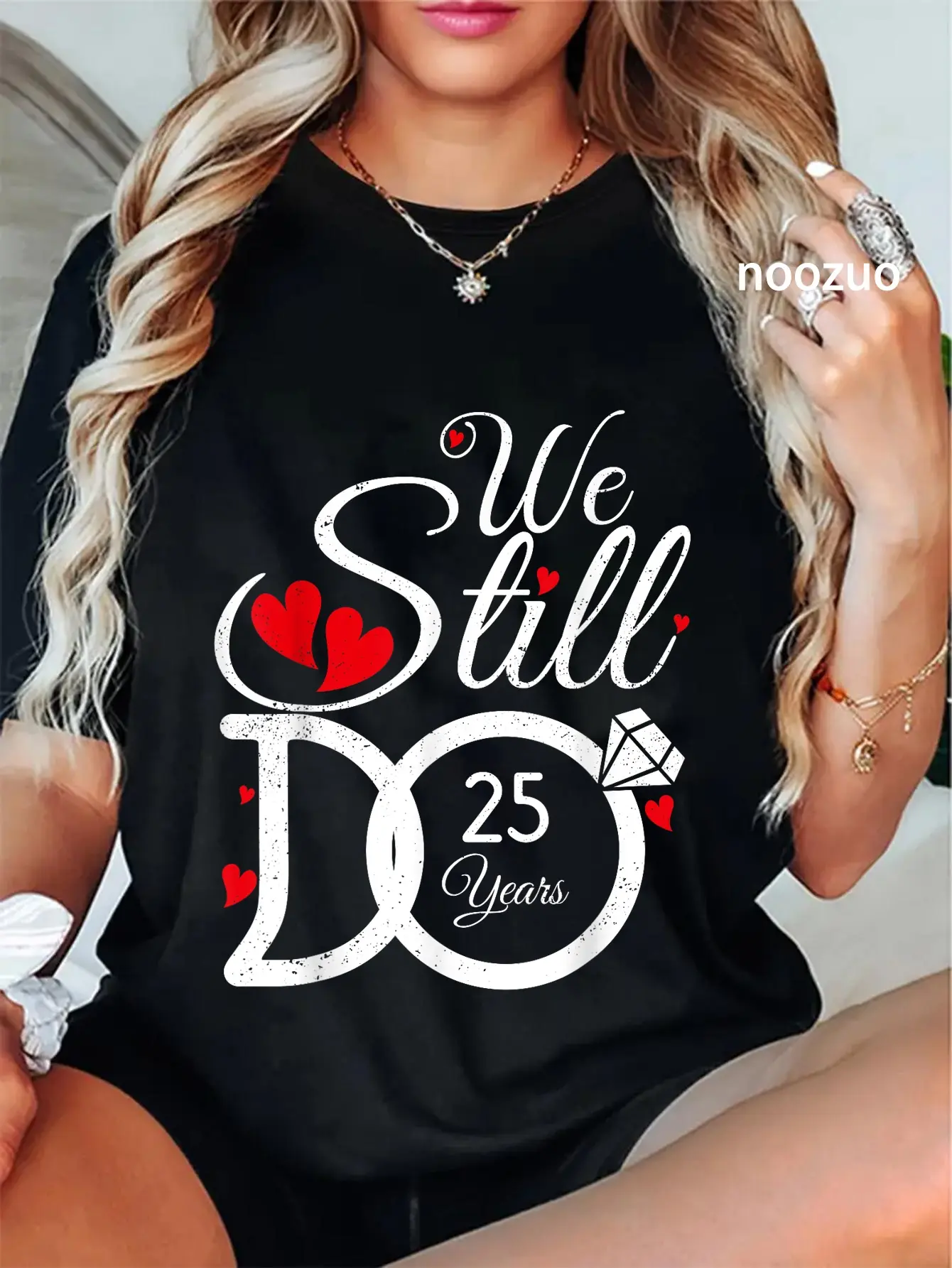 Women's Graphic T-Shirt with 'We Still Do' 25th Anniversary Theme, Playful Distressed Print 100% Cotton Top for Everyday Wear, Clothes