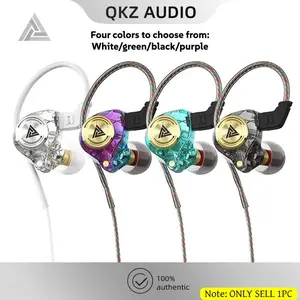 QKZ Wired In-Ear Headphones, Wired Earphones, Titanium Dynamic Driver, HiFi Sound, 4N Oxygen-Free Copper Cable, Inline Mic & Control, Ergonomic Ear-Hook, 3.5mm Jack, For Music, Gaming, Hi-Res Certified