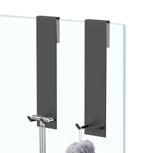 Frameless Glass Shower Door Dual-Sided Hooks, Stainless Steel Overdoor Hooks, Extended Design, No Drilling Required, Rust-Resistant, Bathroom Towel Rack (2 Pack)