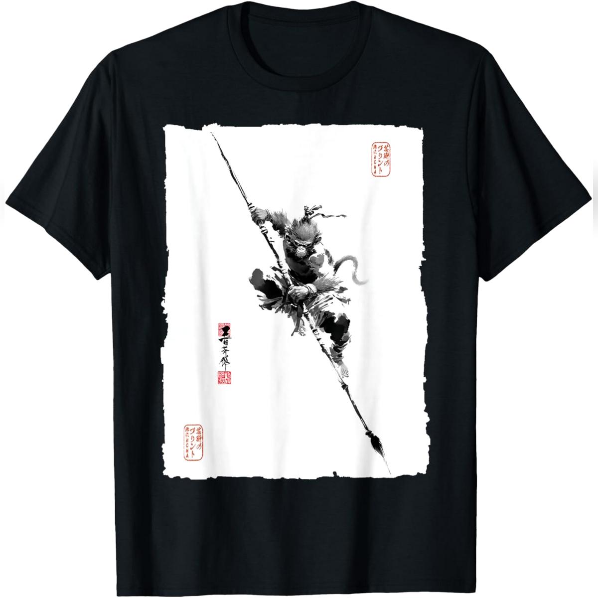 Sun Wukong The Monkey King Chinese Mythology Vintage Art T-Shirt Relaxed Fit Cotton T-Shirt
