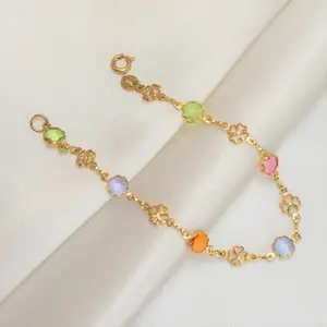 Multi Color Gemstones Bracelet - Dainty Gold Plated Everyday Stackable Bracelet for her gold bracelet