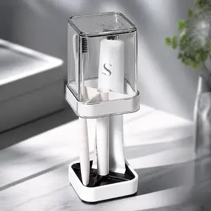 3 Slots Multifunctional Bathroom Toothbrush Holder with Cover, Plastic Countertop Storage Organizer Stand for Manual Toothbrushes, Electric Toothbrushes and Toothpaste