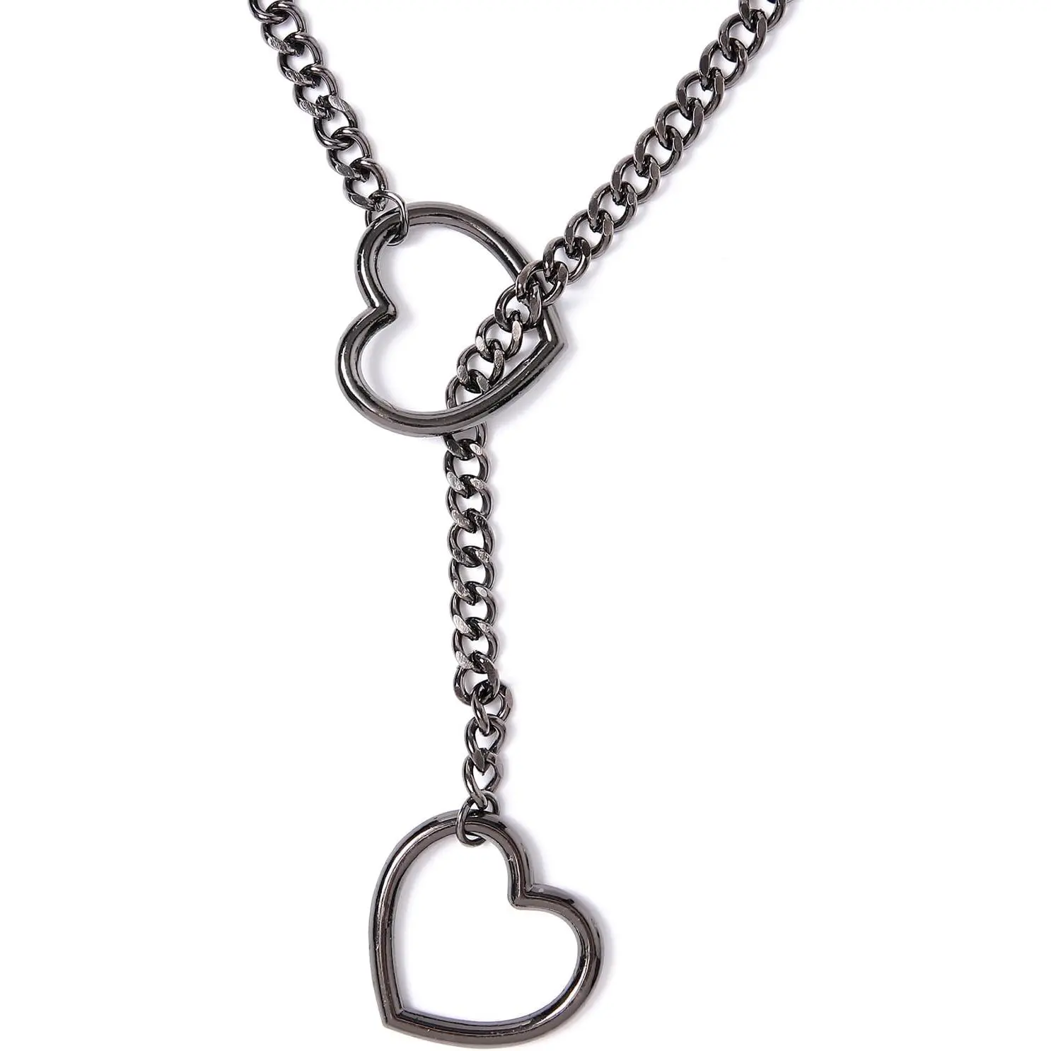 Heart Slip Chain Necklaces for Women,Stainless Steel Adjustable Lariat Heart Y-Necklace,Punk Gothic Cuban  Choker Necklace for women