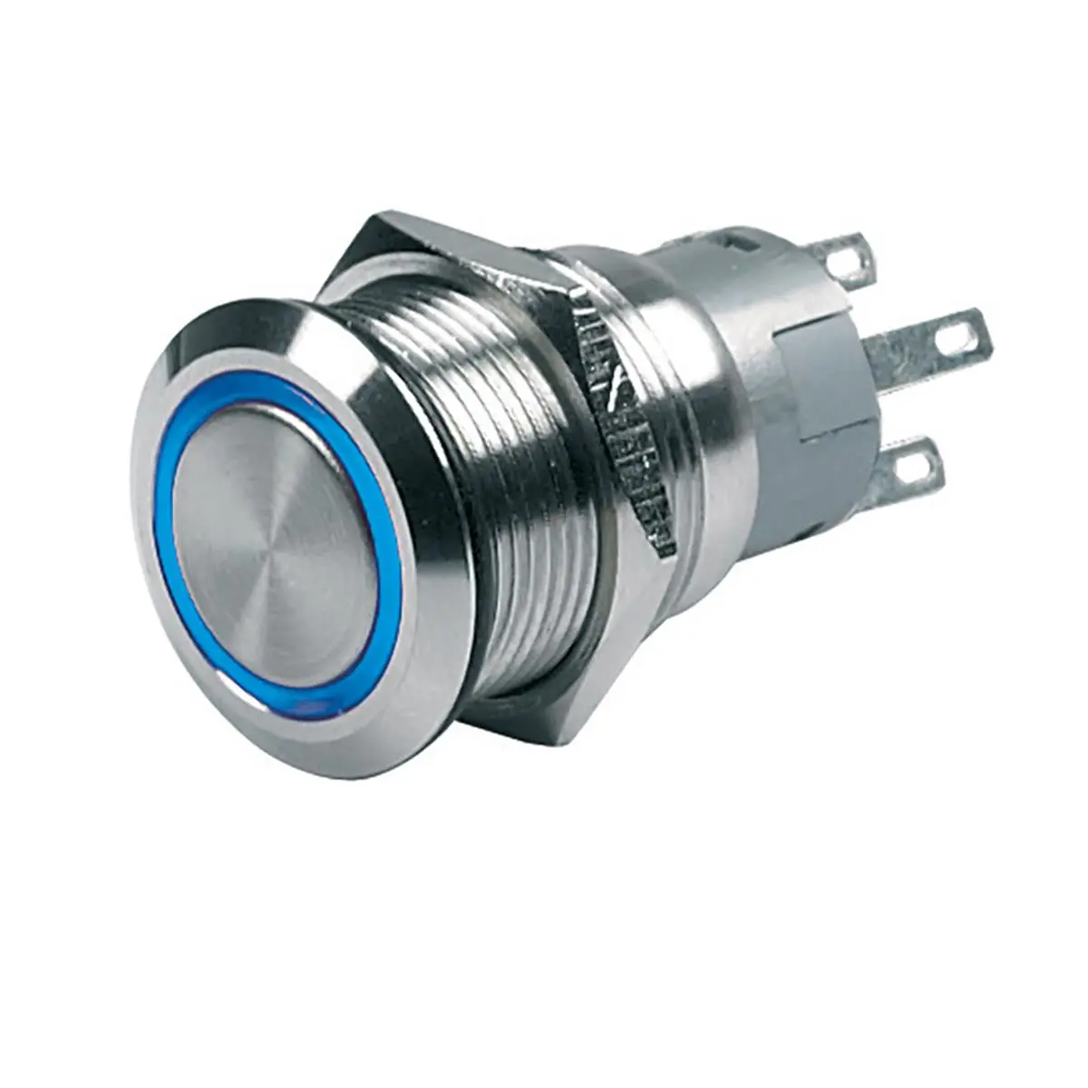 212 MAIN Latching Push-Button Switch, Stainless Steel 12V On-Off Control with Blue LED Color, IP67 Waterproof for Kayaking & Water Sports, Stainless Steel Components, Durable, Lighting, Wired, 5 Amps
