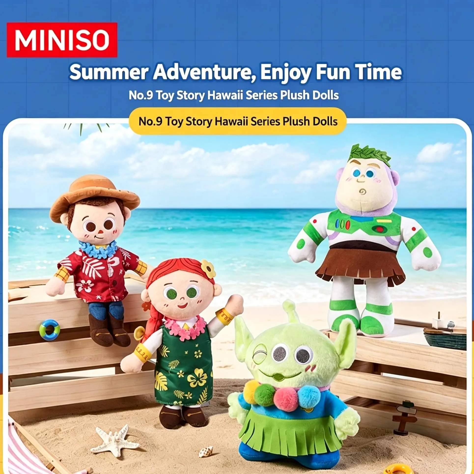 MINISO Disney Pixar Toy Story Chill Resort Cuddly Doll Gift - Hawaiian Summer Vibe Soft Stuffed Animal, Cute Cartoon Style Stuffed Toy, Cute Plush Charm for Kids' Birthday Collectible