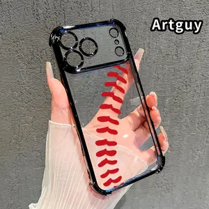 Baseball Stitch Grace Pattern Phone Case for iPhone 17 Pro Max 16 15 Plus Air 14 13 12 11 E Electroplated Four-Corner Anti-Fall Protection Cellphone Cover