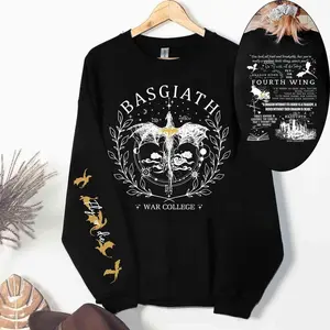 Basgiath War College Double-Sided Hoodie + Sleeve Design, Fourth Wing Hoodie, Violet Sorrengail, Xaden Riorson, Dragon Rider, Bookworm Gifts