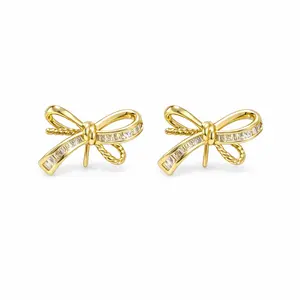 DIDIRAY 14K Gold Plated Bow Stud Earrings - Push Back