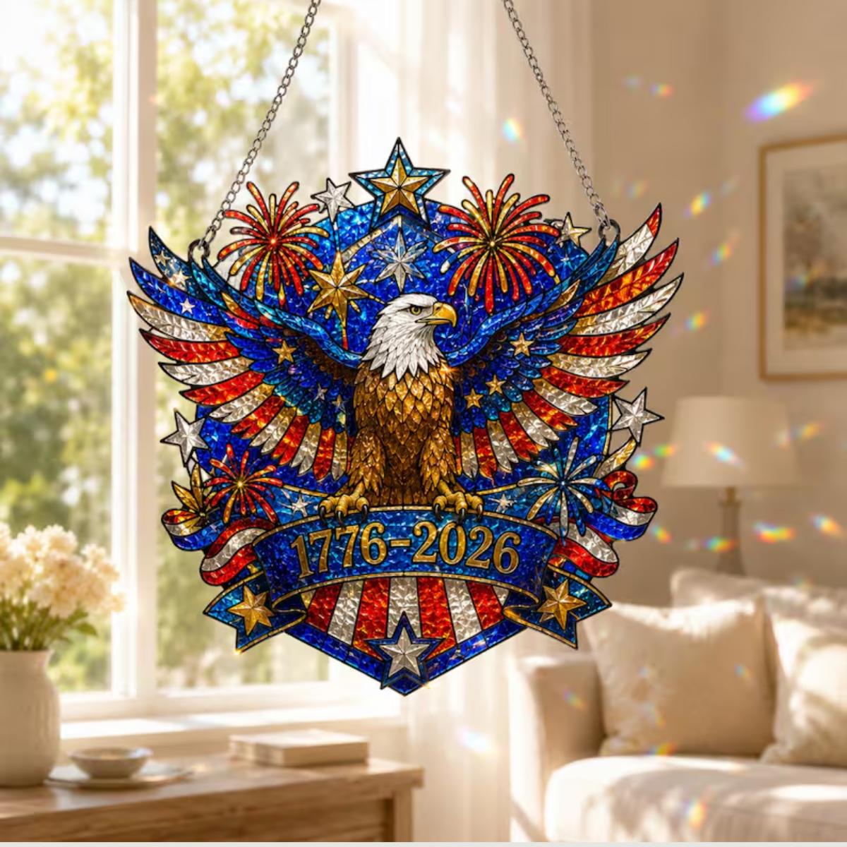 Patriotic Eagle Suncatcher, Wavy Acrylic Window Hanging Ornament, America 250th Anniversary Decor