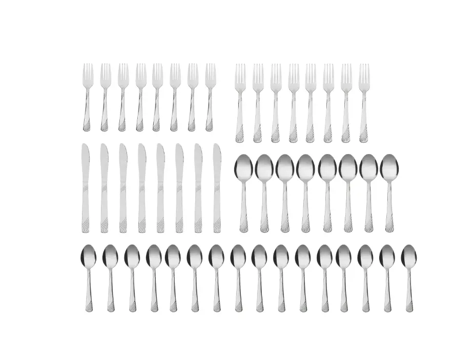Swirl 49 Piece Stainless Steel Flatware and Organizer Tray Set, Silver, Service for 8 3.29 lb
