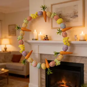 Easter Egg Carrot Wreath, Realistic Vine Wall Decor, Home Holiday Theme Hanging Ornament, Parent-Child Atmosphere Wall Decoration