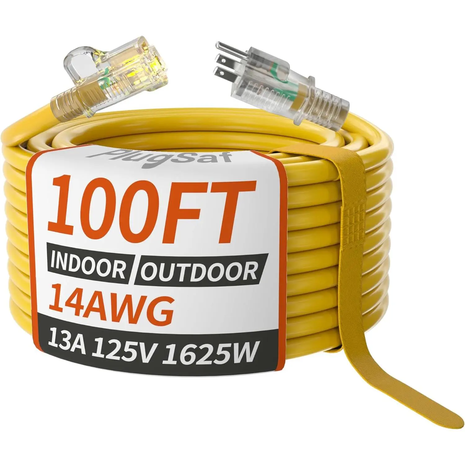 14/3 Gauge Yellow Outdoor Extension Cord 100 ft  with Lighted , Cold Weatherproof -40?C, Flexible 3 Prong Extension Cord Outside,13A 1625W 14AWG SJTW, ETL Listed