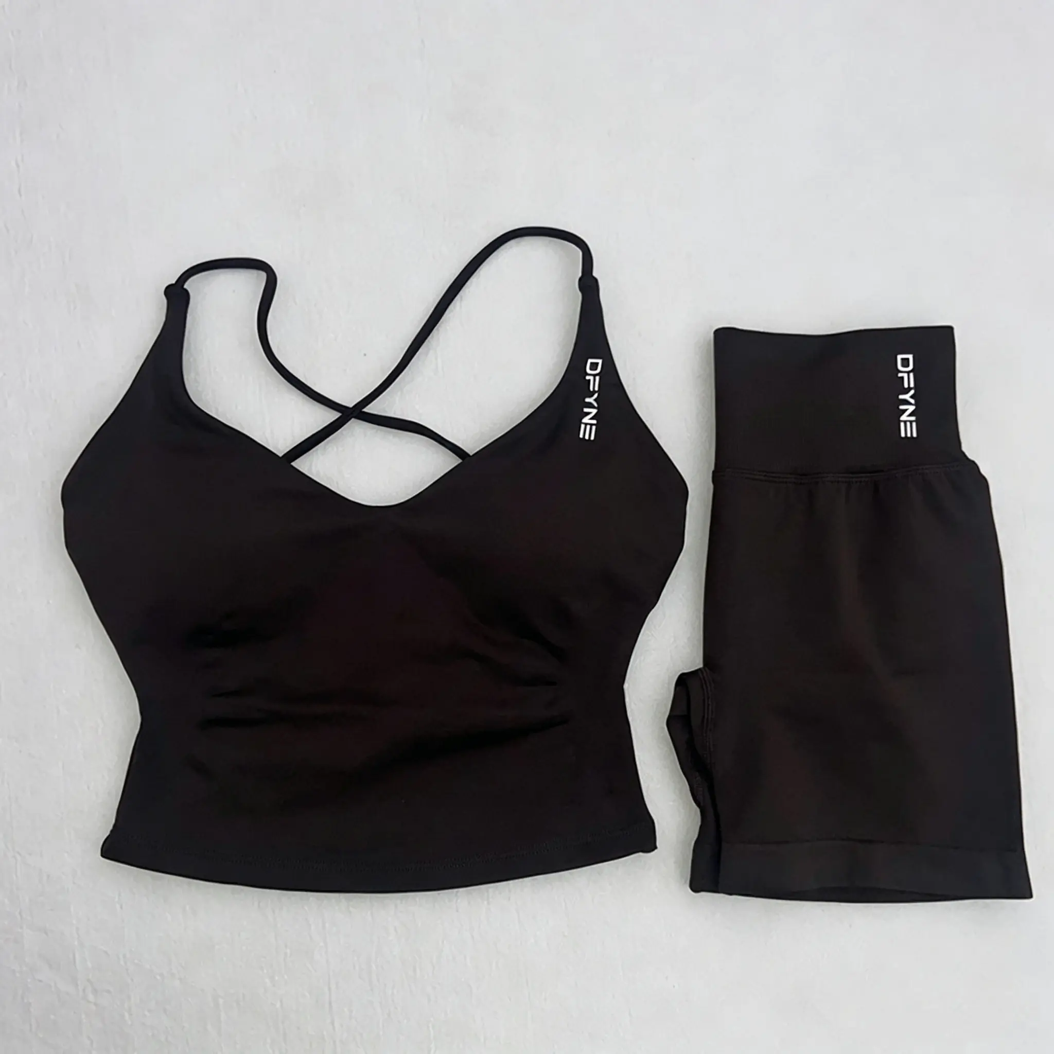 Dfyne Women's 2-Piece Booty Lifting Yoga Set - High Waist Biker Shorts, Crisscross Open Back Sleeveless Tank Top, Matching Activewear for Workout, Gym Clothes for Women, Tank Tops
