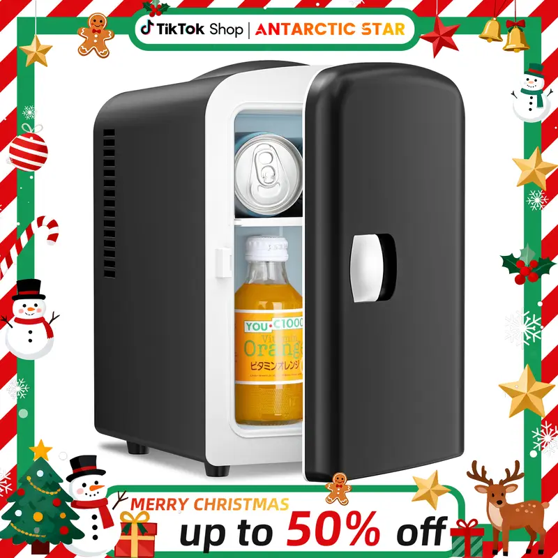 Antarctic Star Compact Refrigerator, Portable Mini Fridge, 4L Capacity/6 Cans,12oz, Portable Small Refrigerator for Cosmetics, Skin Care and Food , Ideal for Bedroom, Car, Office & Dorm,100% Freon-Free & Eco Friendly