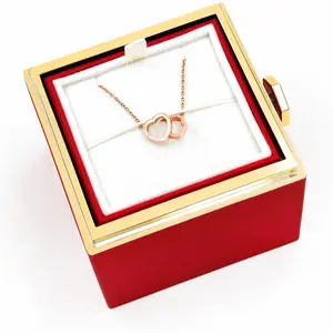 Uloveido Double Heart Necklace for Couples | Stainless Steel Interlocking Two Love Pendant | Rose Gold Gold Silver | Rotating Flower Gift Box